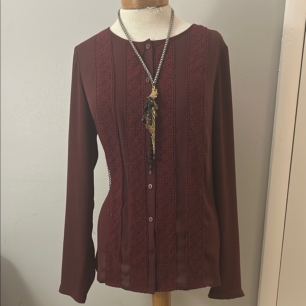 LC Lauren Conrad Red Long Sleeve Button Down Blouse